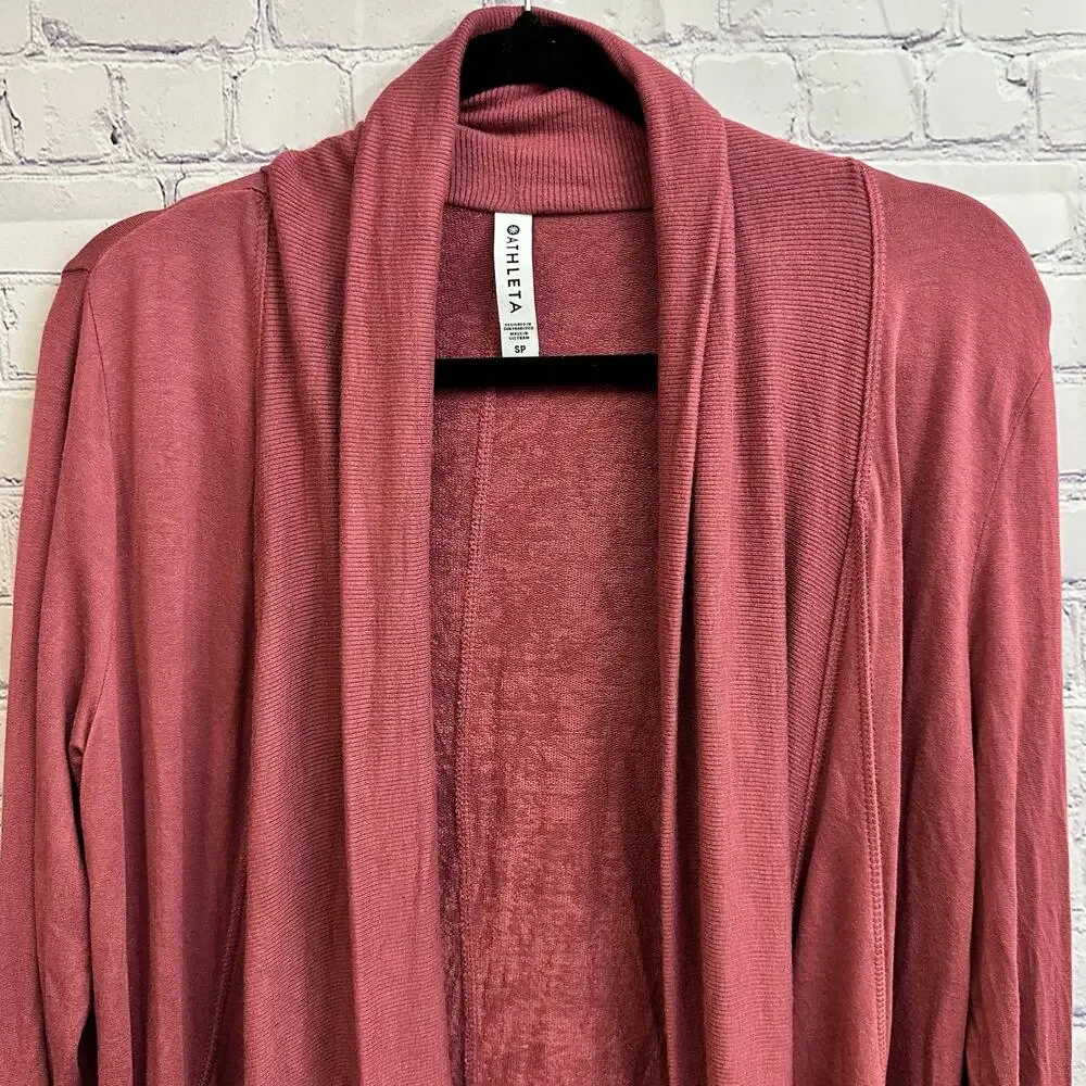 Athleta Pranayama Restore Wrap Open Cardigan Rose Pink Small Pockets Fall Cozy
